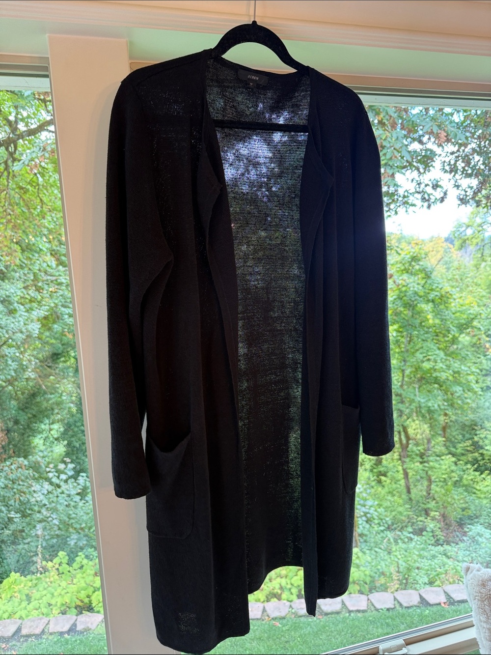 J. Crew Black Open-Front Long Cardigan with Pockets